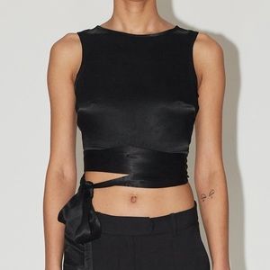 Black Satin Tie Top